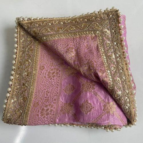 Bridal Meera Lavender Silk Banarsi Embroidered Dupatta