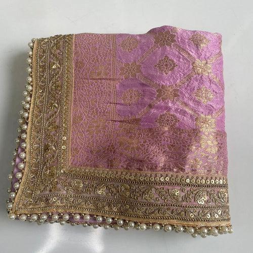 Bridal Meera Lavender Silk Banarsi Embroidered Dupatta