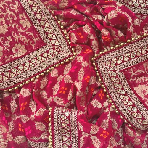 Bridal Pink Royale Georgette Banarsi Embroidered Dupatta