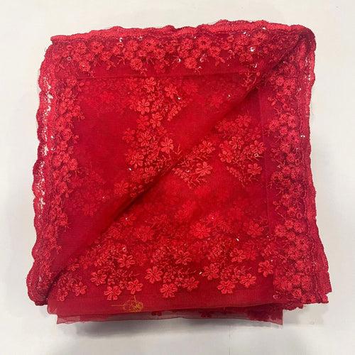 Bridal Red Trail All Over Embroidered Net Dupatta