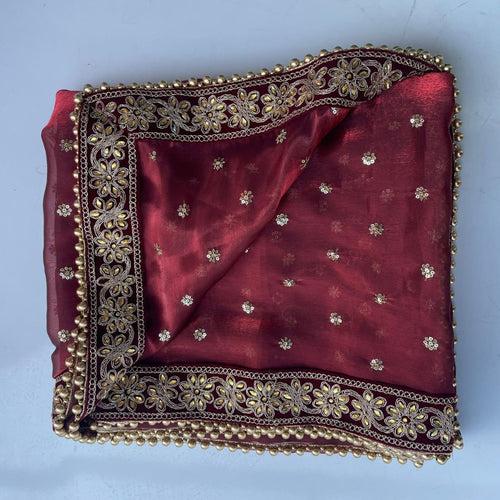 Bridal Royal Kundan Maroon Sequin Embroidered Organza Dupatta