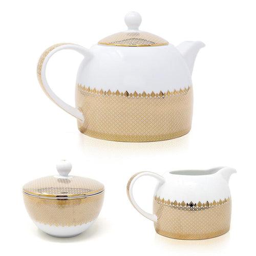 Porcelain Tea Set - Teapot(1200ml), Sugar Pot & Milk Creamer