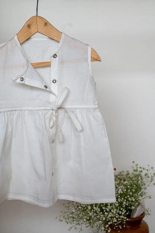 'Precious and pure' girls jhabla in white organic cotton