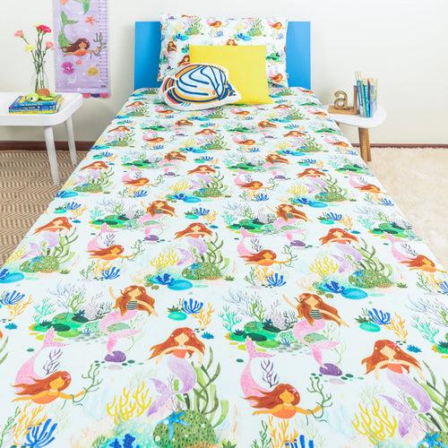 Mermaid's Birthday Party Bed Sheet and Shams Set