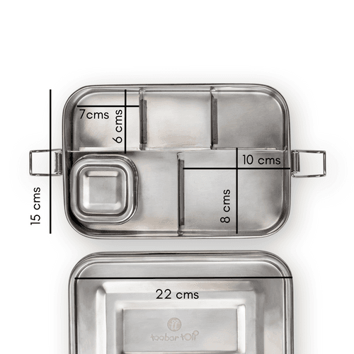 Stainless Steel 5 Section Bento Lunch Box With Dip Container ,Cover And Napkin