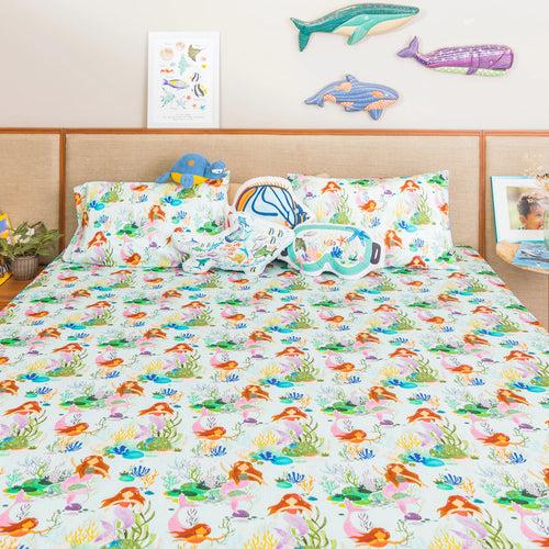 Mermaid's Birthday Party Bed Sheet and Shams Set