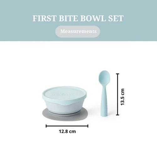 First Bite Suction Bowl With Spoon Feeding Set Aqua/Aqua