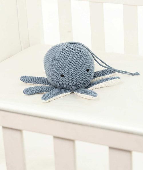 Ozy Octopus Cotton Knitted Stuffed Soft Music Toy (Smoke Blue & Ivory)