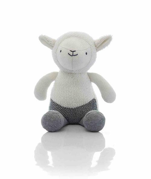 Lazy Lamb- Cotton Knitted Stuffed Soft Toy (Natural & Light Grey Melange)