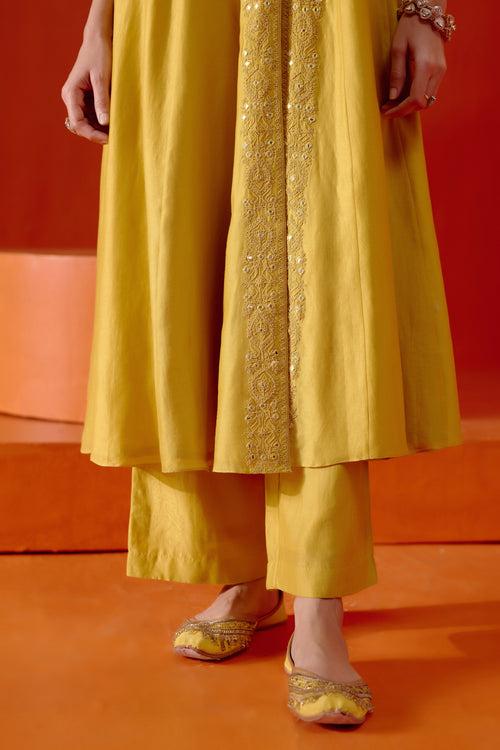 Mustard Embroidered Anarkali Set