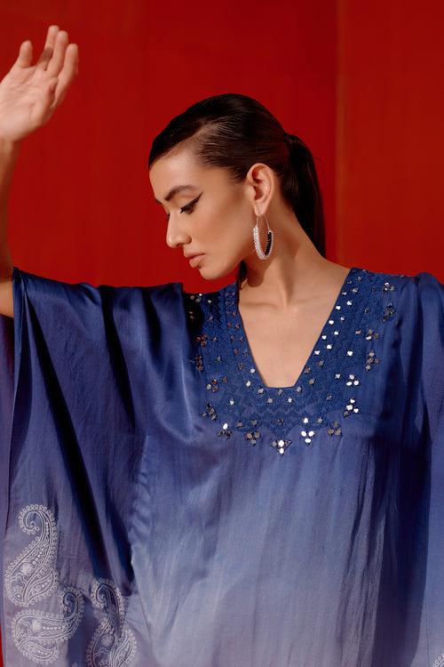 Blue Ombre Mirror Embroidered Kaftan Set