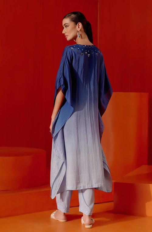 Blue Ombre Mirror Embroidered Kaftan Set