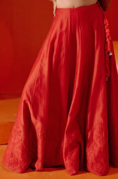 Aamna Sharif in Red Embroidered Silk Chanderi Lehenga Set
