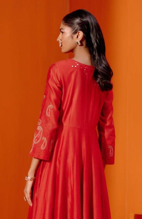 Red Embroidered Anarkali Set (RTS)