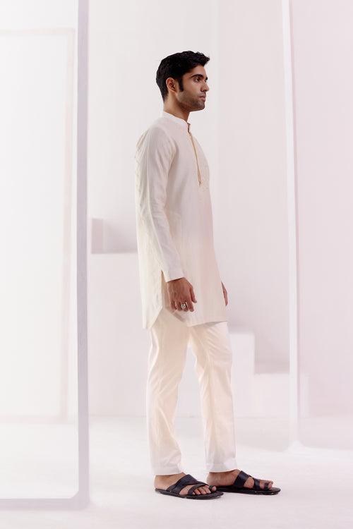 Ivory Embroidered Chanderi Kurta Set