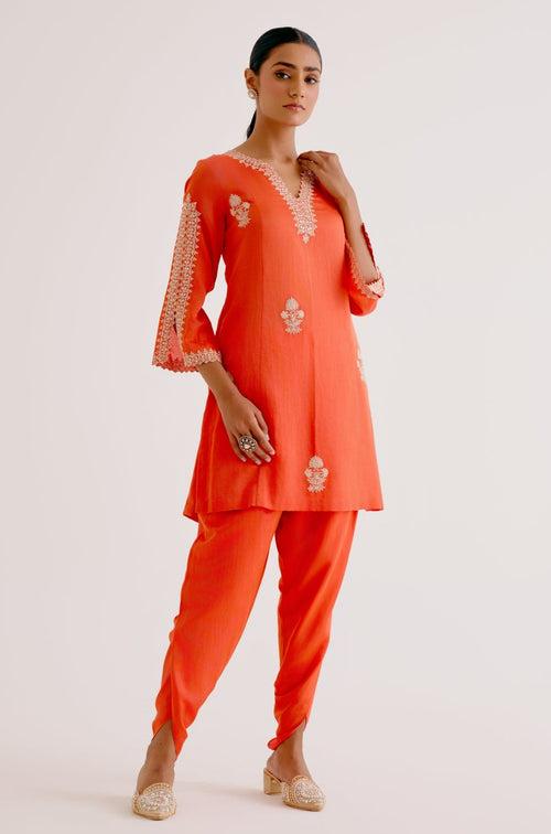 Shilpa Shetty in Orange Sequins Embroidered Dhoti Set