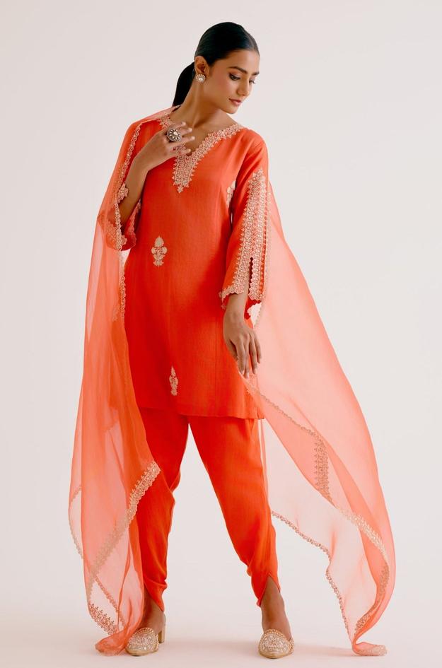 Shilpa Shetty in Orange Sequins Embroidered Dhoti Set