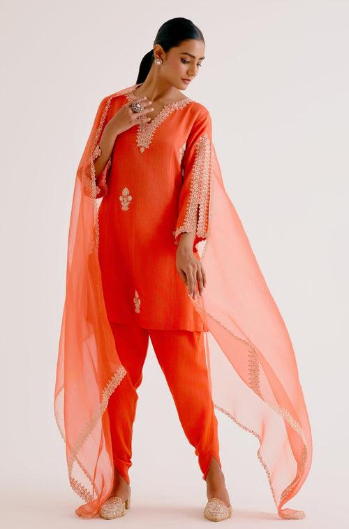 Shilpa Shetty in Orange Sequins Embroidered Dhoti Set