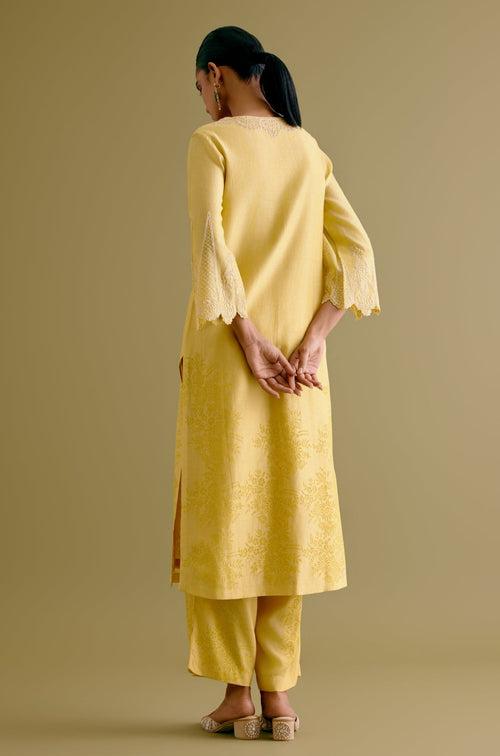 Amaal Salmaan in Yellow Silk Chanderi Dori Embroidered Kurta Set