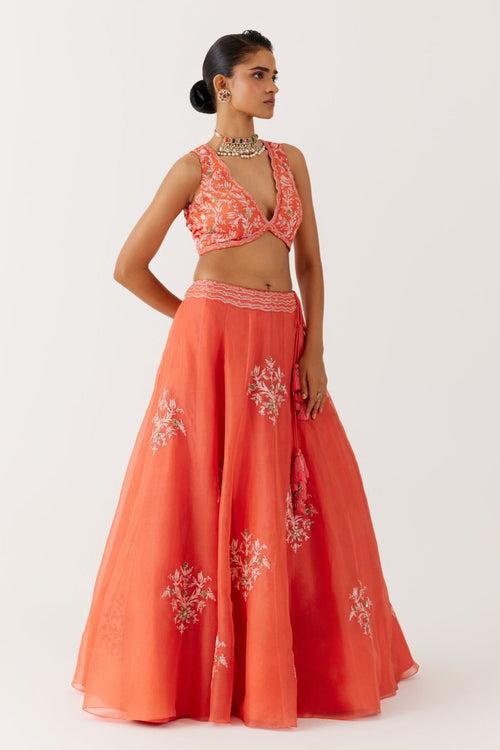 Orange Dori and Sequins Embroidered Lehenga Set