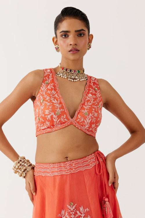 Orange Dori and Sequins Embroidered Lehenga Set