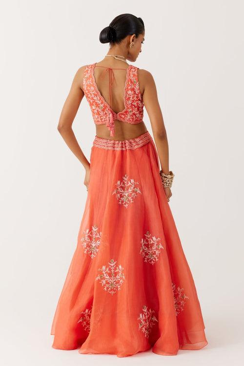 Orange Dori and Sequins Embroidered Lehenga Set