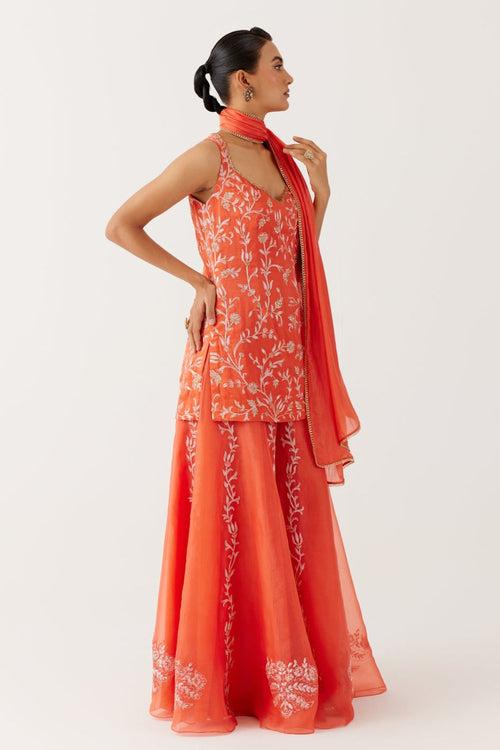 Orange Dori Embroidered Sharara Set