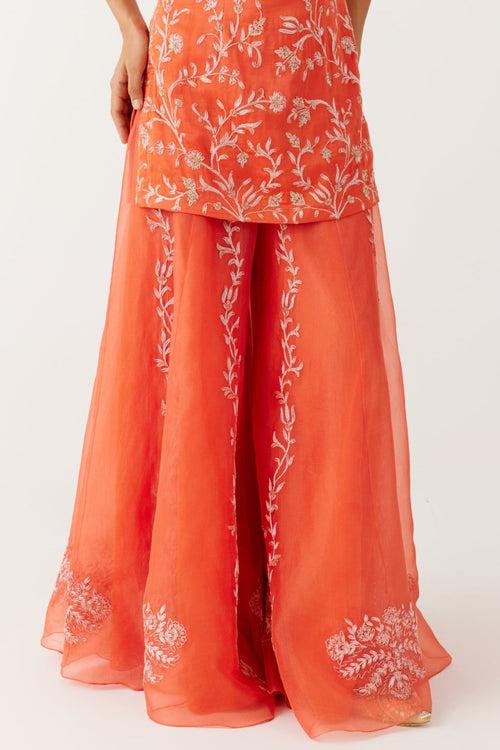 Orange Dori Embroidered Sharara Set