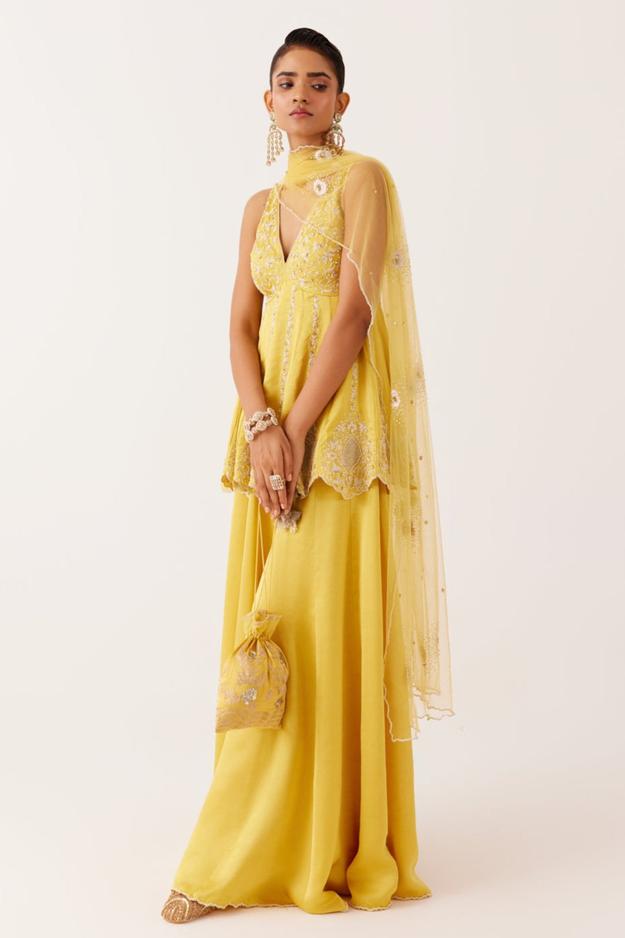 Yellow Sequined Sharara Set