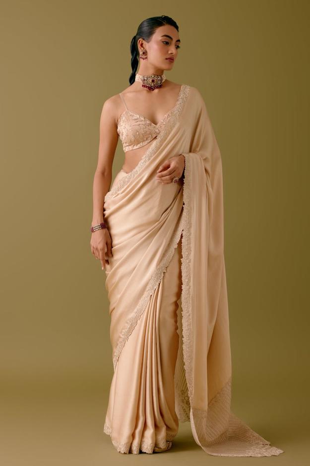 Shraddha Kapoor in Golden Beige Satin Organza Saree