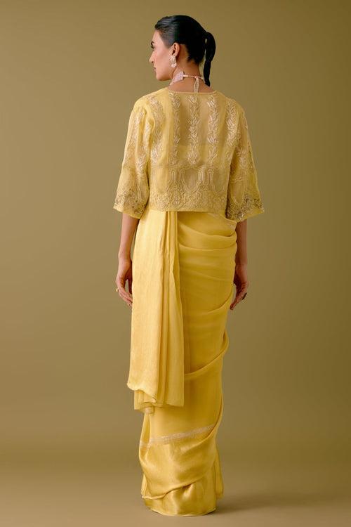 Yellow Georgette Saree with Sequined Short Jacket