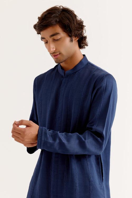 Royal Blue Front-Open Kurta Set