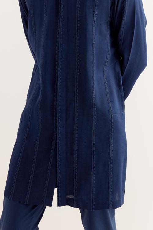 Royal Blue Front-Open Kurta Set