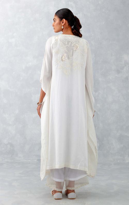 Ivory Embroidered Cotton Silk Satin Kaftan Set (RTS)