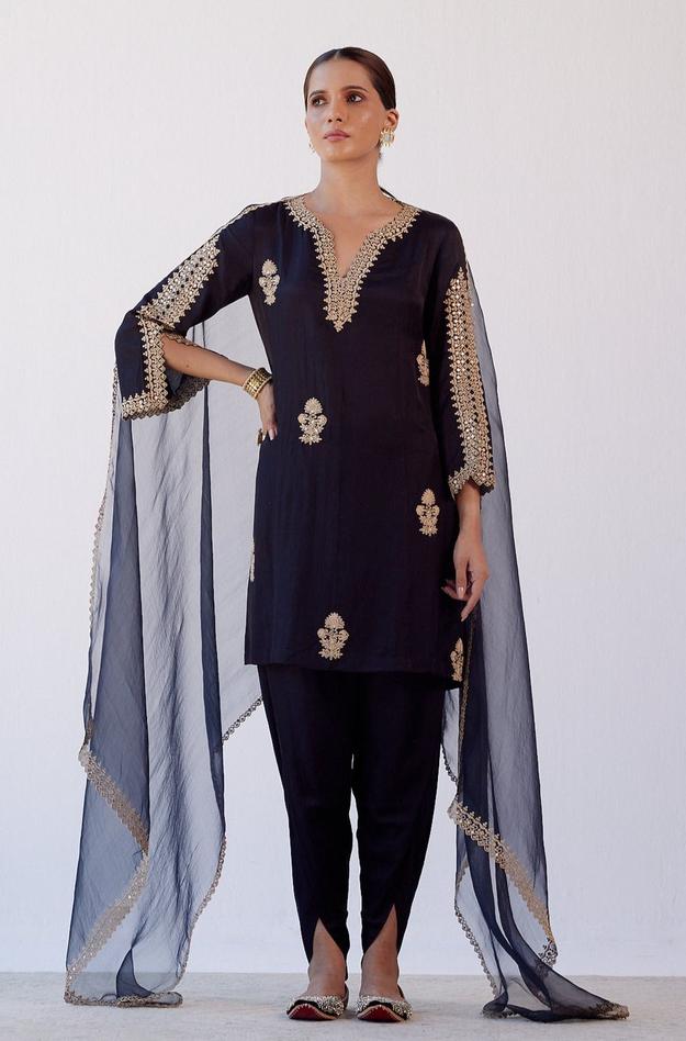 Black Sequins Embroidered Dhoti Set (RTS)