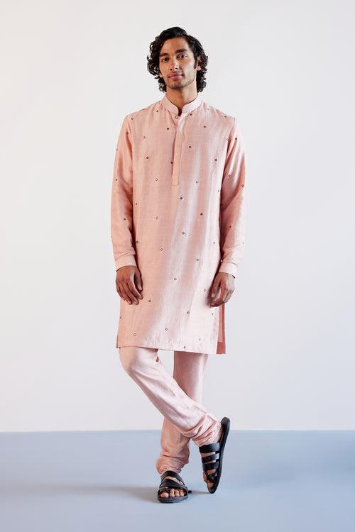 Blush Pink Embroidered Kurta with Bundi Set