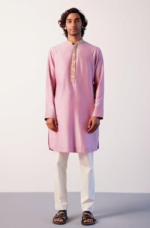 Lilac Silk Chanderi Embroidered Kurta Set