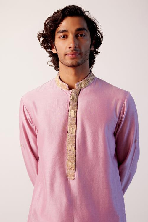 Lilac Silk Chanderi Embroidered Kurta Set