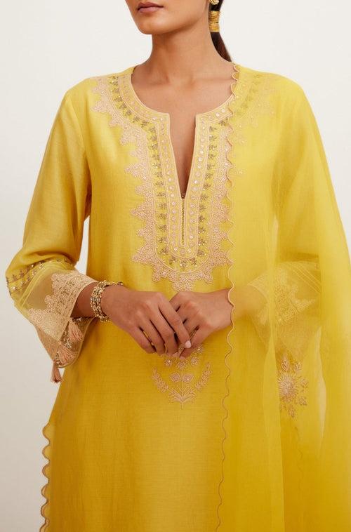 Mustard Dori Embroidered Kurta Set