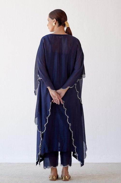 Navy Ivory Chanderi Kaftan Set (RTS)