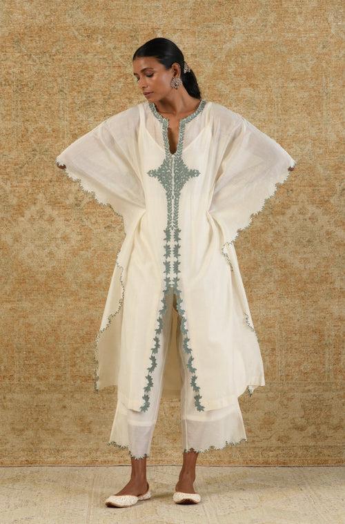 Ivory/Sage Green Chanderi Kaftan Set (RTS)