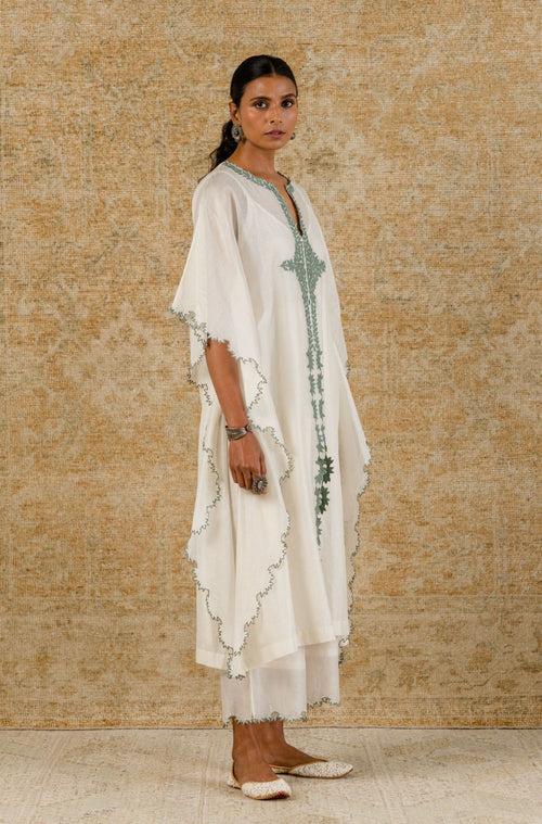 Ivory/Sage Green Chanderi Kaftan Set (RTS)