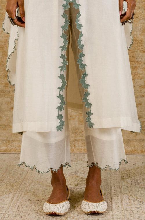 Ivory/Sage Green Chanderi Kaftan Set (RTS)