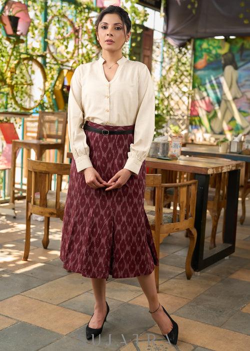 Brown ikat box pleated skirt   - Shirt Optional