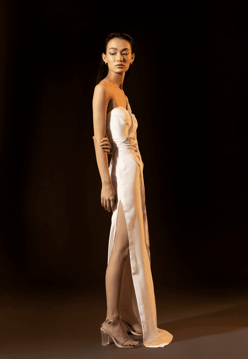 One-Shoulder Draped Dress in White