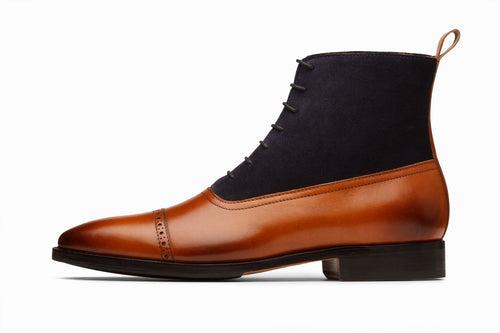 Two Tone Balmoral Leather Boot - Tan/Navy Suede