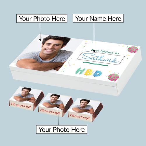 Photo Chocolates in Personalised Birthday Gift Box (with Wrapped Chocolates)