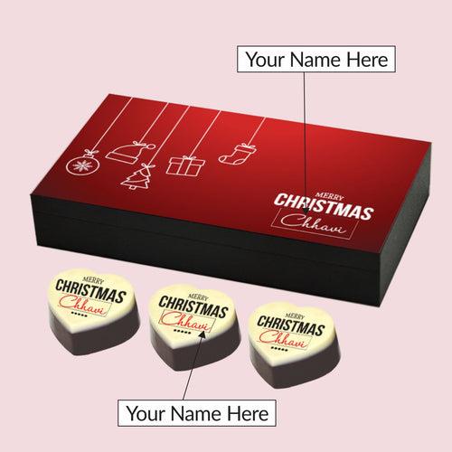 Festive Red Christmas Gift Box with Printed Chocolates