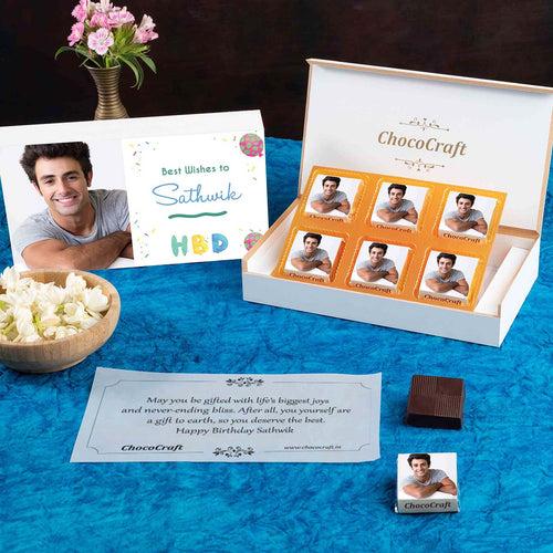 Photo Chocolates in Personalised Birthday Gift Box (with Wrapped Chocolates)