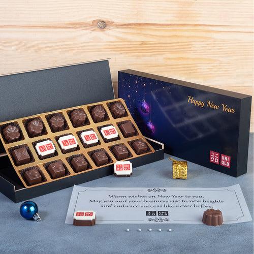 Christmas & New Year Gifts - 18 Chocolate Box - Middle Four Printed Chocolates (Minimum 50 Boxes)